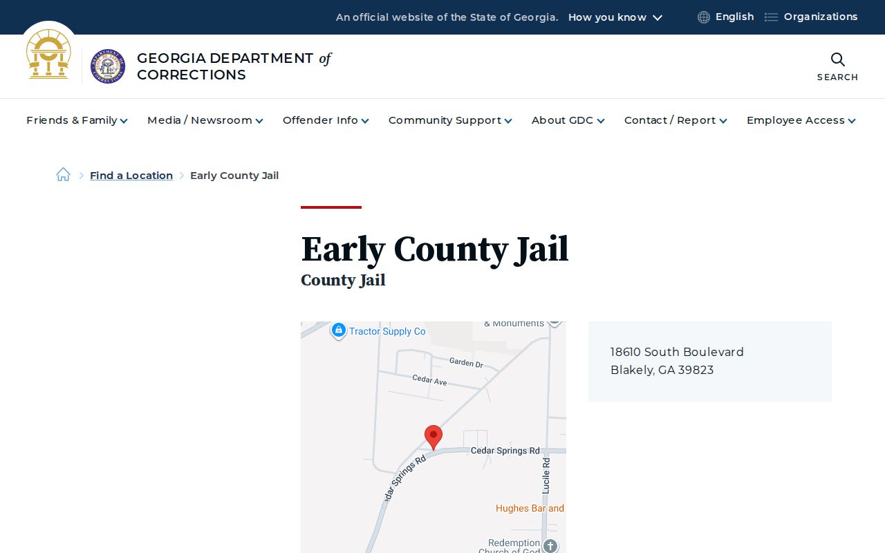 Early County Jail release facility listing