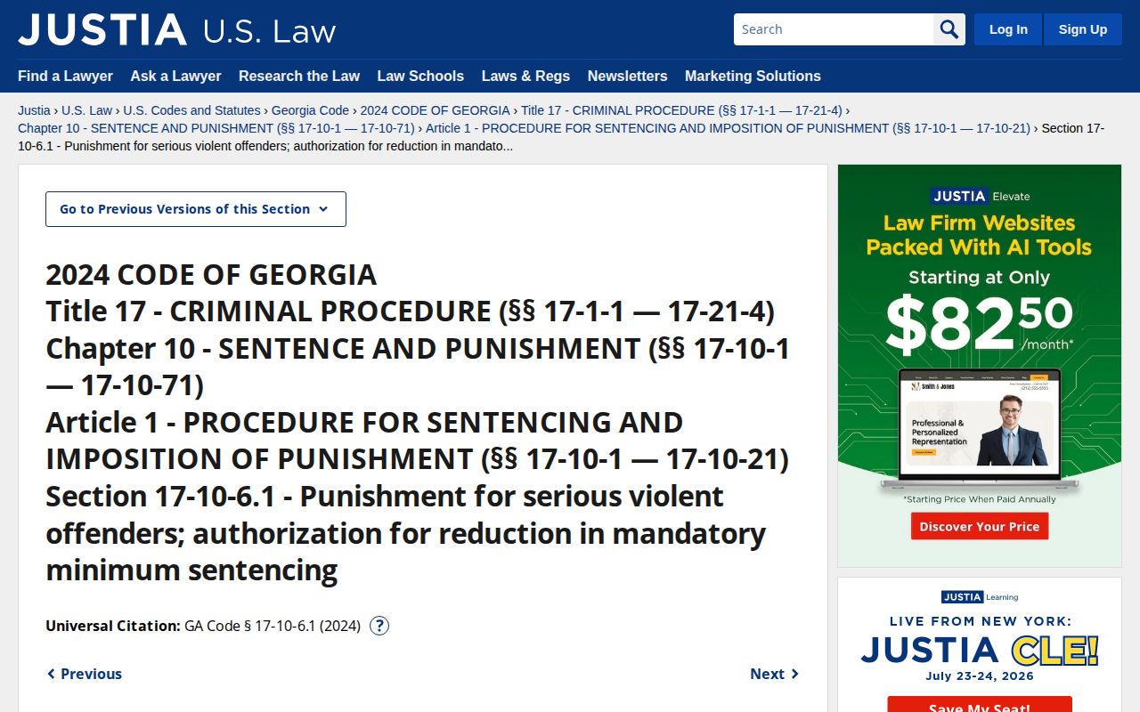 Georgia Code section 17-10-6.1 serious violent offender sentencing